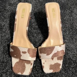 Miss Lola cow print mules